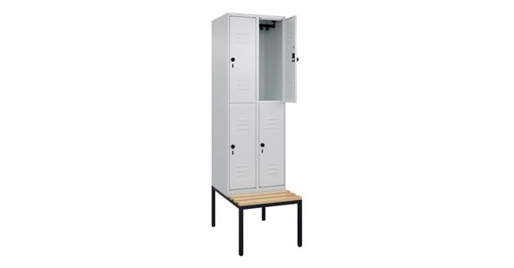 Doppelstock-Spind Classic PLUS, Bank, 4 Fächer, 2120x600x815mm RAL 7035/7035