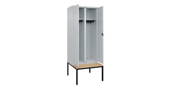 Schwarz-Weiß-Spind Classic PLUS, Bank, für 1 Person 2120x800x815mm RAL 7035/7035