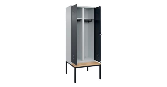 Schwarz-Weiß-Spind Classic PLUS, Bank, für 1 Person 2120x800x815mm RAL 7035/7016
