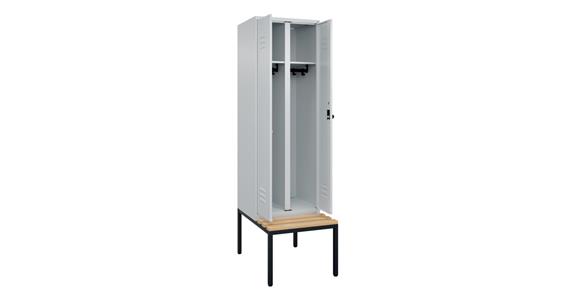 Schwarz-Weiß-Spind Classic PLUS, Bank, für 1 Person 2120x600x815mm RAL 7035/7035