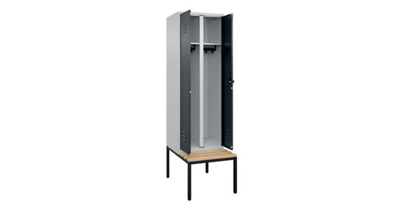 Schwarz-Weiß-Spind Classic PLUS, Bank, für 1 Person 2120x600x815mm RAL 7035/7016