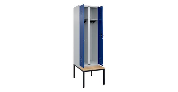 Schwarz-Weiß-Spind Classic PLUS, Bank, für 1 Person 2120x600x815mm RAL 7035/5010