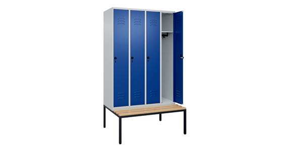 Spind Classic PLUS, Bank, 4 Abteile, 2120x1200x815mm RAL 7035/5010