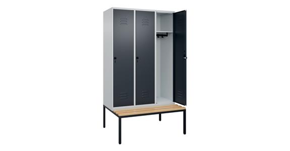 Spind Classic PLUS, Bank, 3 Abteile, 2120x1200x815mm RAL 7035/7016