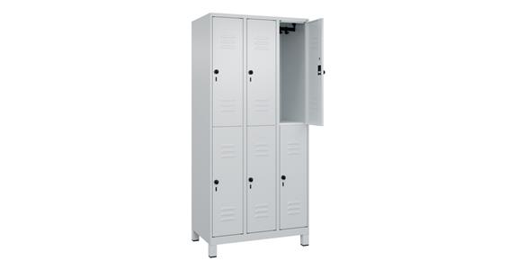 Doppelstock-Spind Classic PLUS, Füße, 6 Fächer, 1950x900x500mm RAL 7035/7035