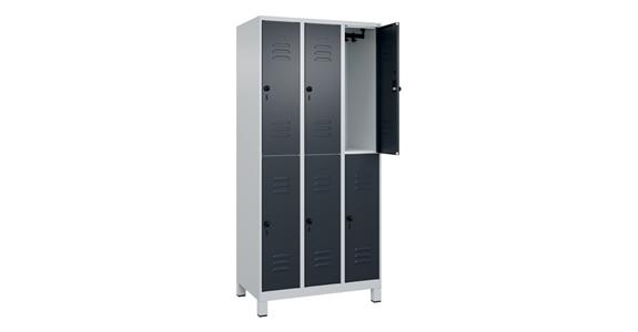 Doppelstock-Spind Classic PLUS, Füße, 6 Fächer, 1950x900x500mm RAL 7035/7016