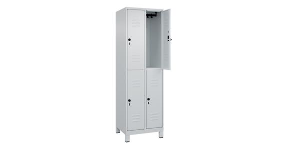 Doppelstock-Spind Classic PLUS, Füße, 4 Fächer, 1950x600x500mm RAL 7035/7035