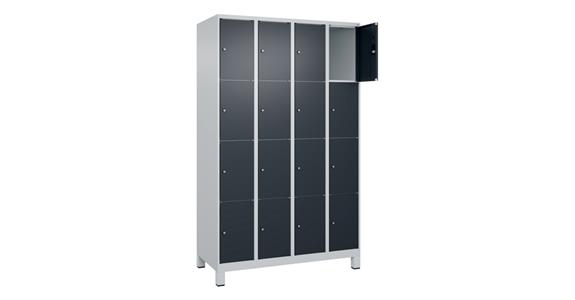 Schließfachschrank Classic PLUS, Füße, 16 Fächer, 1950x1200x500mm RAL 7035/7016