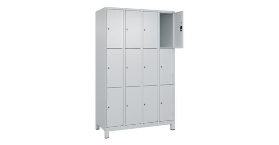 Schließfachschrank Classic PLUS, Füße, 12 Fächer, 1950x1200x500mm RAL 7035/7035