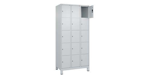 Schließfachschrank Classic PLUS, Füße, 15 Fächer, 1950x900x500mm RAL 7035/7035