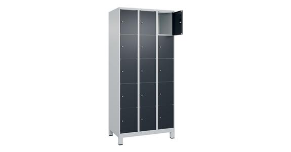 Schließfachschrank Classic PLUS, Füße, 15 Fächer, 1950x900x500mm RAL 7035/7016