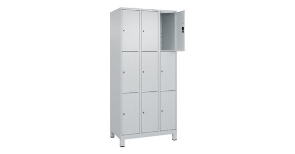 Schließfachschrank Classic PLUS, Füße, 9 Fächer, 1950x900x500mm RAL 7035/7035