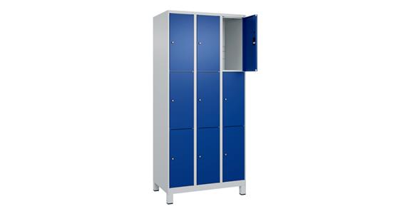 Schließfachschrank Classic PLUS, Füße, 9 Fächer, 1950x900x500mm RAL 7035/5010