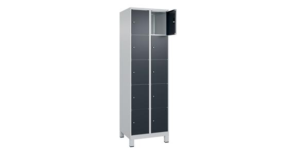 Schließfachschrank Classic PLUS, Füße, 10 Fächer, 1950x600x500mm RAL 7035/7016