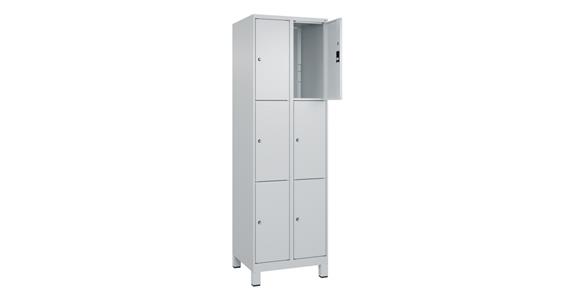 Schließfachschrank Classic PLUS, Füße, 6 Fächer, 1950x600x500mm RAL 7035/7035