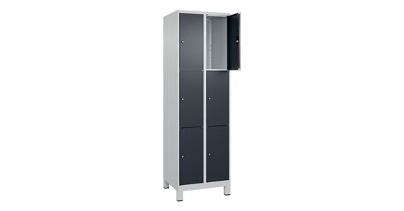 Schließfachschrank Classic PLUS, Füße, 6 Fächer, 1950x600x500mm RAL 7035/7016