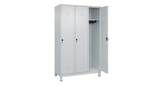 Spind Classic PLUS, Füße, 3 Abteile, 1950x1200x500mm RAL 7035/7035