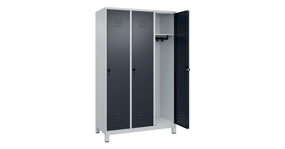 Spind Classic PLUS, Füße, 3 Abteile, 1950x1200x500mm RAL 7035/7016