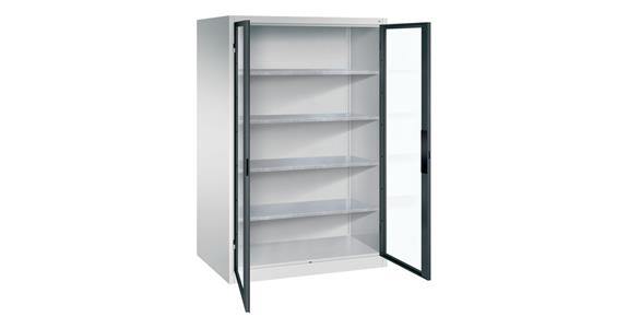 Storage cab. w/ doors w/ view. wind. HxWxD 1950x1200x800mm 4 shel. RAL 7035/7016