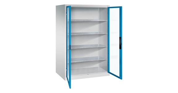 Storage cabinet w/ doors w/ view. wndw HxWxD 1950x1200x800mm 4 shelves RAL 5012