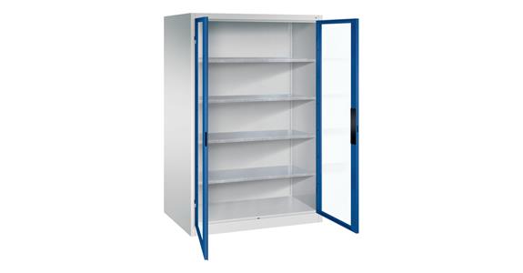 Storage cabinet w/ doors w/ view. wndw HxWxD 1950x1200x800mm 4 shelves RAL 5010