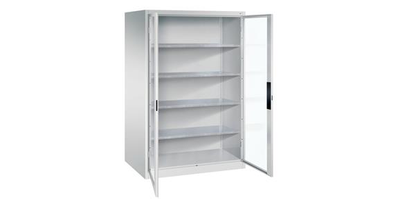 Storage cabinet w/ doors w/ view. wndw HxWxD 1950x1200x800mm 4 shelves RAL 7035