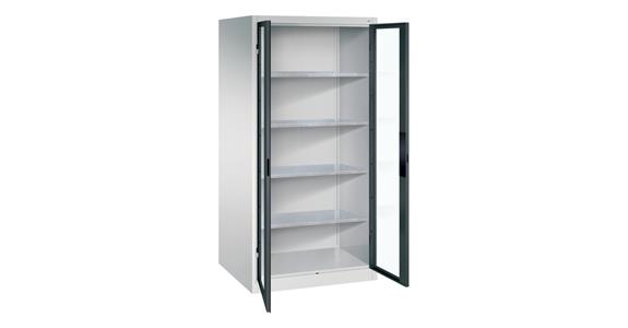 Storage cab. w/ doors w/ view. wind. HxWxD 1950x930x800mm 4 shel. RAL 7035/7016
