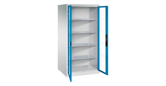Storage cabinet w/ doors w/ view. wndw HxWxD 1950x930x800mm 4 shelves RAL 5012