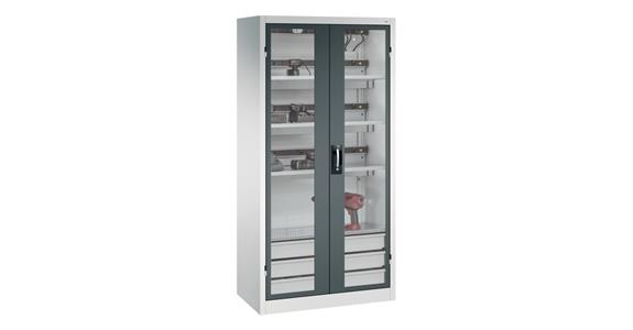 Akku-Ladeschrank Acurado, 15 Steckdosen Sichtfenstertüren 1950x930x500 7035/7016