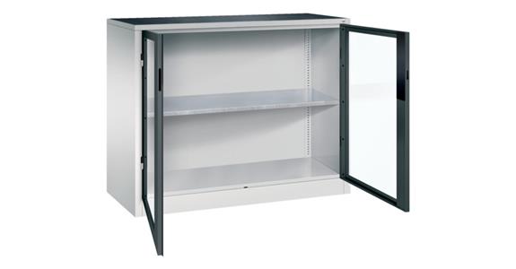 Storage cab. w/ doors w/ view. wind. HxWxD 1000x1200x500mm 1 shelf RAL 7035/7016