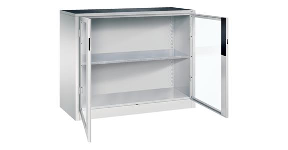 Storage cabinet w/ doors w/ view. wndw HxWxD 1000x1200x500mm 1 shelf RAL 7035