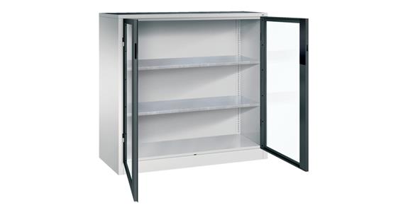 Storage cab. w/ doors w/ view. wind. HxWxD 1200x1200x500mm 2 shel. RAL 7035/7016