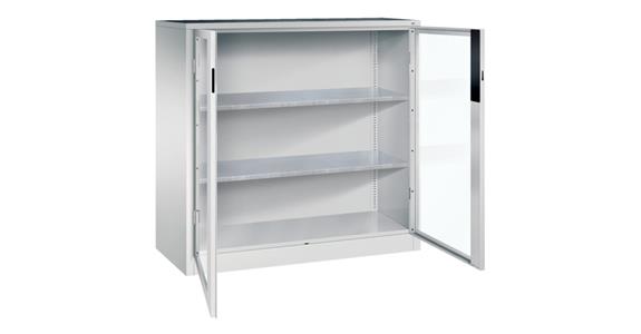 Storage cabinet w/ doors w/ view. wndw HxWxD 1200x1200x500mm 2 shelves RAL 7035
