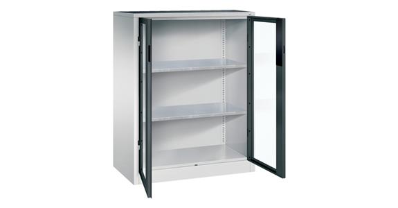Storage cab. w/ doors w/ view. wind. HxWxD 1200x930x500mm 2 shel. RAL 7035/7016