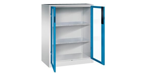 Storage cabinet w/ doors w/ view. wndw HxWxD 1200x930x400mm 2 shelves RAL 5012