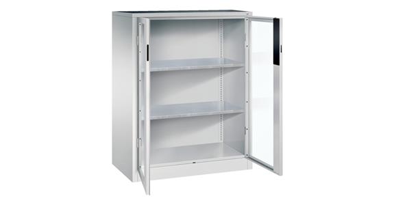 Storage cabinet w/ doors w/ view. wndw HxWxD 1200x930x400mm 2 shelves RAL 7035