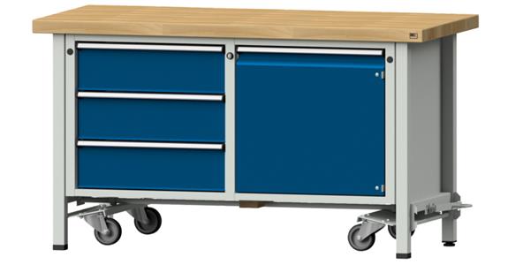 Kastenwerkbank mobil 1500x700x850mm 3x Schubladen 1x Tür BMP 7035/5010