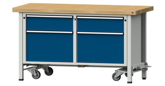 Kastenwerkbank mobil 1500x700x850mm 4 Schubladen Buche-Massivplatte 7035/5010