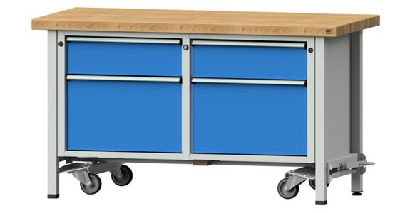 Kastenwerkbank mobil 1500x700x850mm 4 Schubladen Buche-Massivplatte 7035/5012