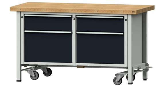 Kastenwerkbank mobil 1500x700x850mm 4 Schubladen Buche-Massivplatte 7035/7016