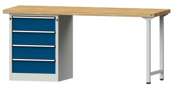 KOMBIWERKBANK Buche-Massivplatte 4 Schubladen 2000X700x900 MM RAL 7035/5010