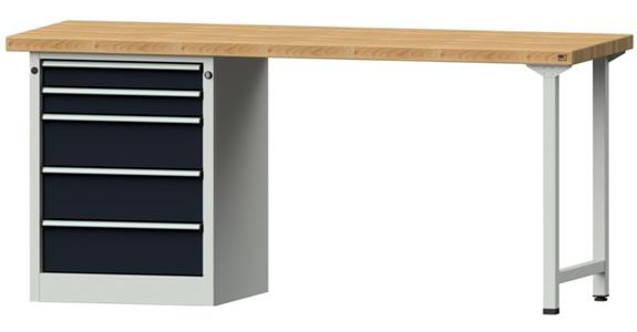 KOMBIWERKBANK Buche-Massivplatte 5 Schubladen 2000X700x900 MM RAL 7035/7016