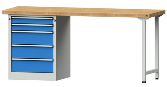 KOMBIWERKBANK Buche-Massivplatte 5 Schubladen 2000X700x900 MM RAL 7035/5012