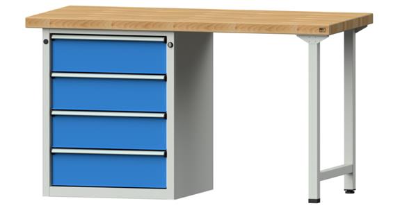 KOMBIWERKBANK Buche-Massivplatte 4 Schubladen 1500X700x850 MM RAL 7035/5012