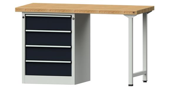 KOMBIWERKBANK Buche-Massivplatte 4 Schubladen 1500X700x900 MM RAL 7035/7016