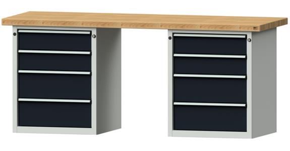 Kastenwerkbank 2000x700x850mm 8 Schubladen Buche-Massivplatte 7035/7016