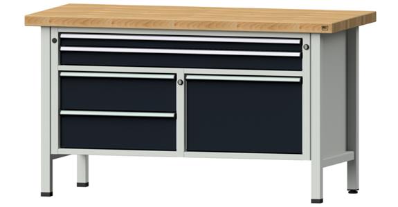 Kastenwerkbank 1500x700x850mm 3-teilig 5 Schubladen Buche-Massivplatte 7035/7016
