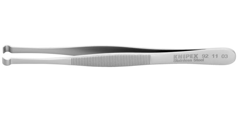 1001500914 Stainless steel positioning tweezers, serrated 122 mm Item number 92 11 03