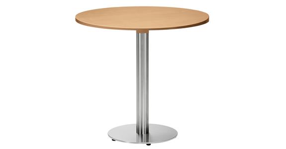 Cafeteria Tisch Gestell Edelstahl Platte Ø800mm  Holzdekor Buche Höhe 755 mm