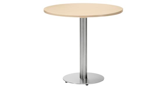 Cafeteria Tisch Gestell Edelstahl Platte Ø800mm Holzdekor Ahorn Höhe 755 mm